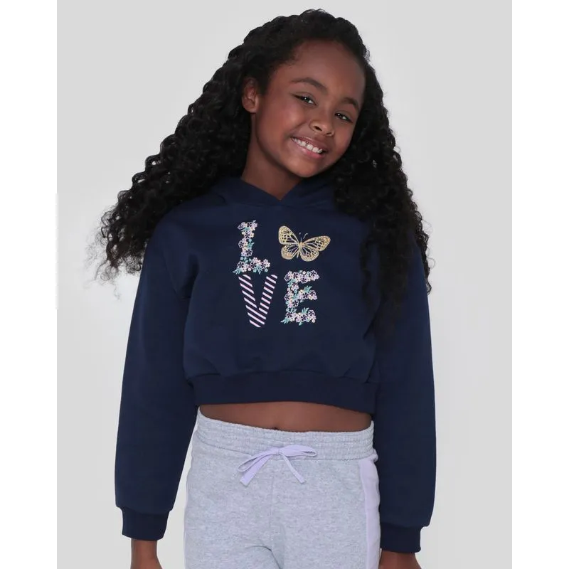 Blusa Cropped Moletom Infantil Love Marinho 6