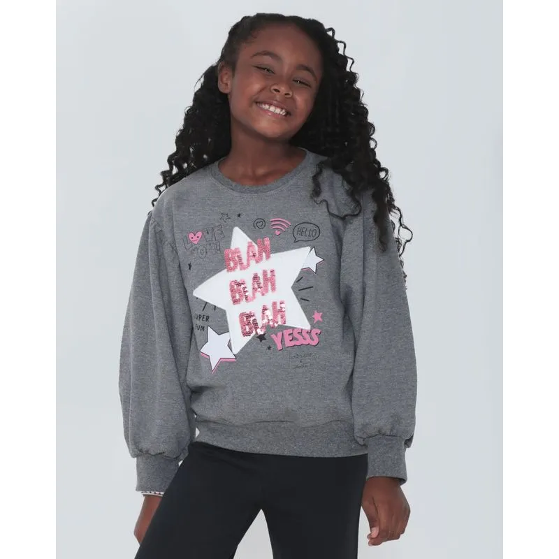 Blusão Moletom infantil Mangas Bufantes Cinza 4