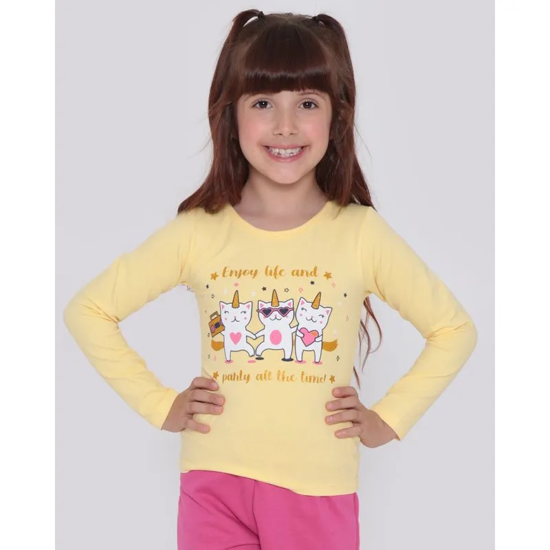 Blusa Infantil Manga Longa Estampa Catcórnio Amarela 6