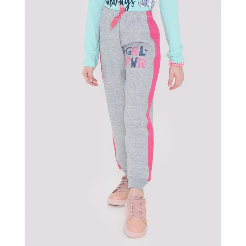 Calça Moletom Infantil Jogger Estampa Girl Power Cinza 8