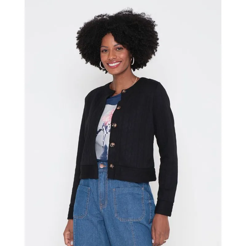 Casaco Feminino Matelasse Botões Preto G