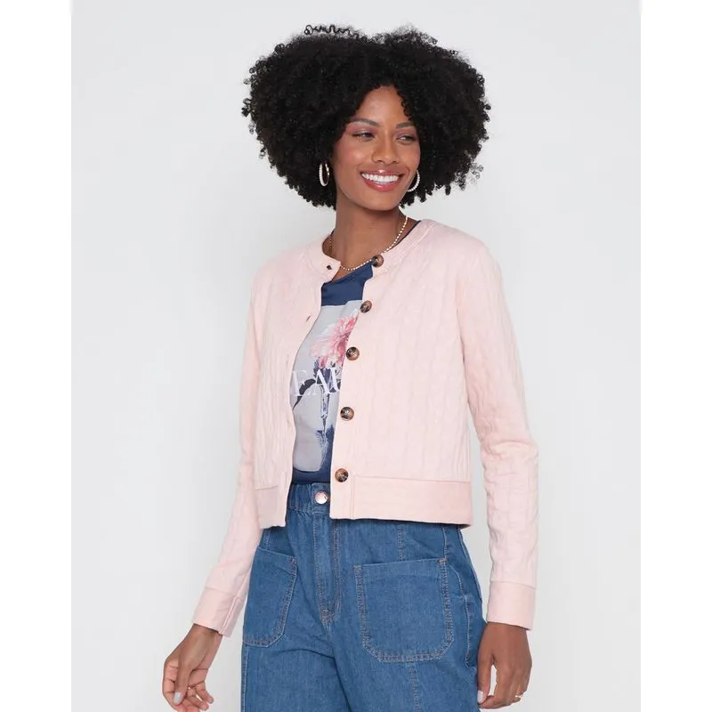 Casaco Feminino Matelasse Botões Rosa Claro GG