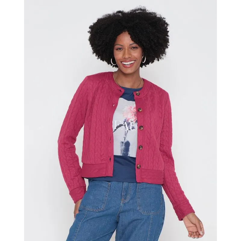 Casaco Feminino Matelasse Botões Rosa Médio G