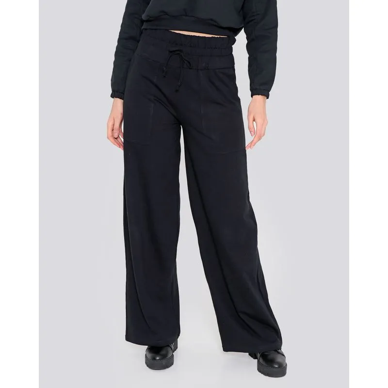 Calça Feminina Moletinho Wide Leg Preta GG