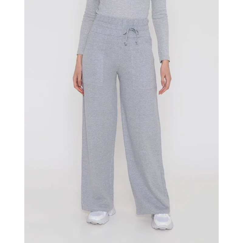 Calça Feminina Moletinho Wide Leg Cinza Claro M