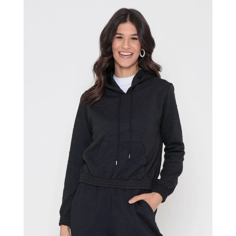 Blusão Feminino Matelassê Bolso Canguru Preto G