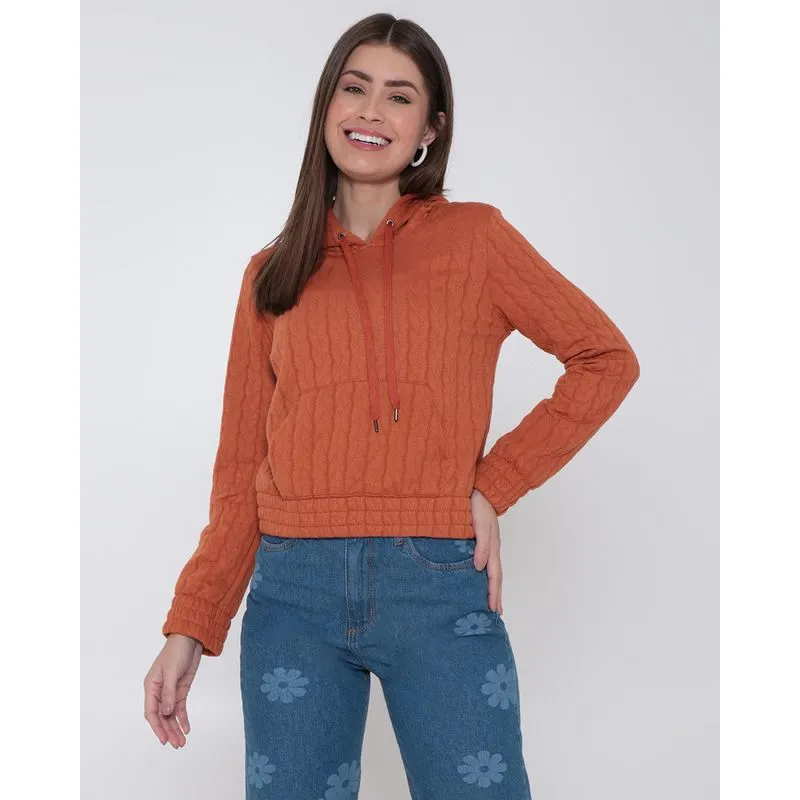 Blusão Feminino Moletom Matelassê Com Capuz Terracota G