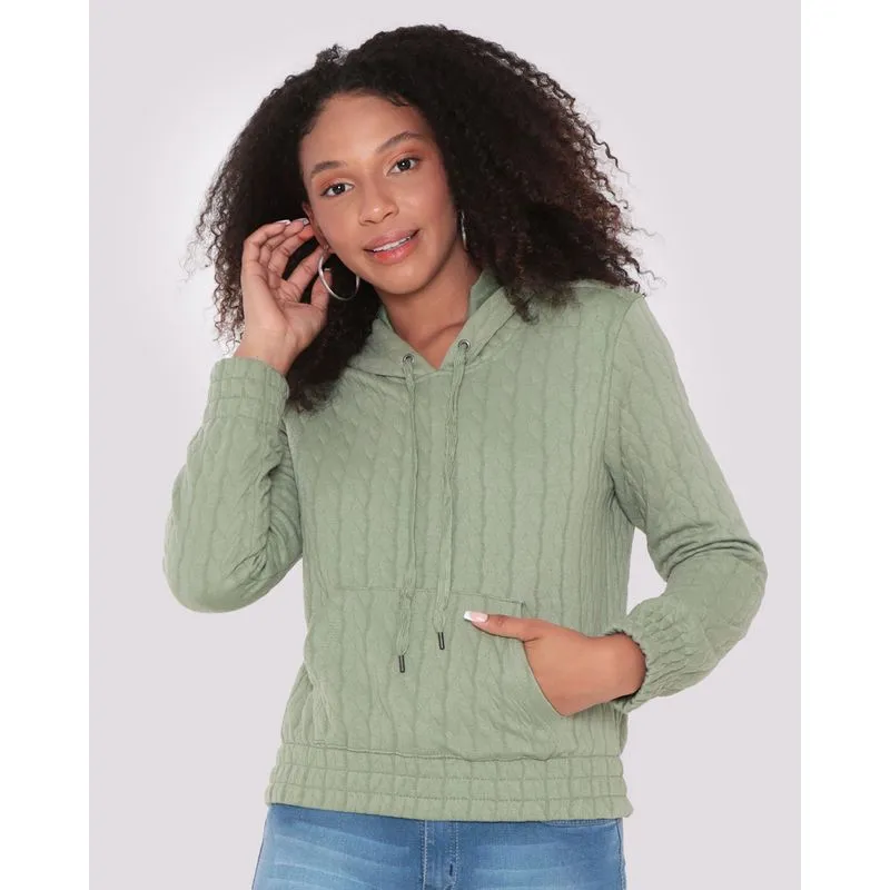 Blusão Feminino Moletom Matelassê Com Capuz Verde Claro P