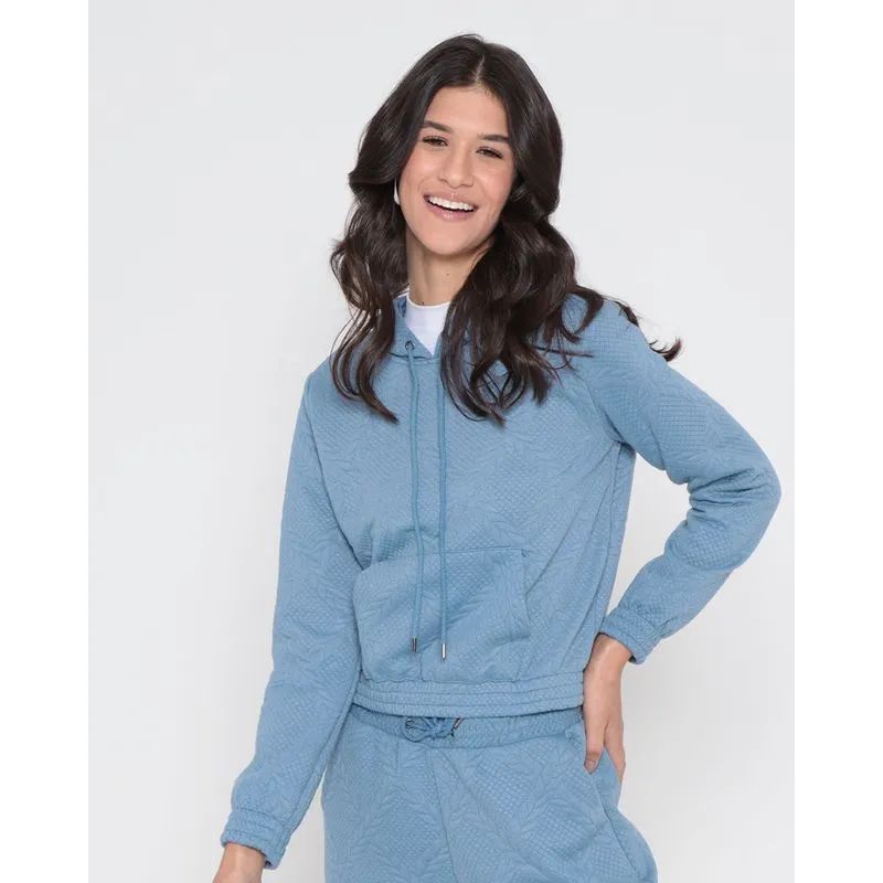 Blusão Feminino Matelassê Bolso Canguru Azul Claro M