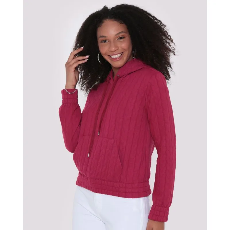 Blusão Feminino Moletom Matelassê Com Capuz Rosa P