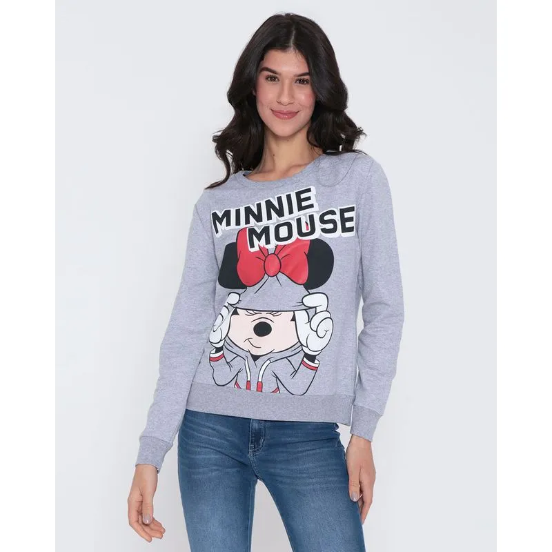 Blusão Feminino Moletinho Disney Minnie Mouse Cinza GG