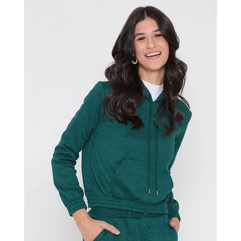 Blusão Feminino Matelassê Bolso Canguru Verde Escuro M