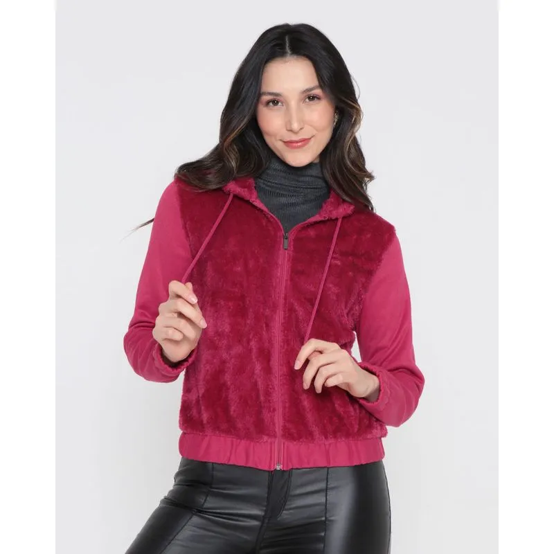Casaco Feminino Capuz Pelinho Rosa Escuro G