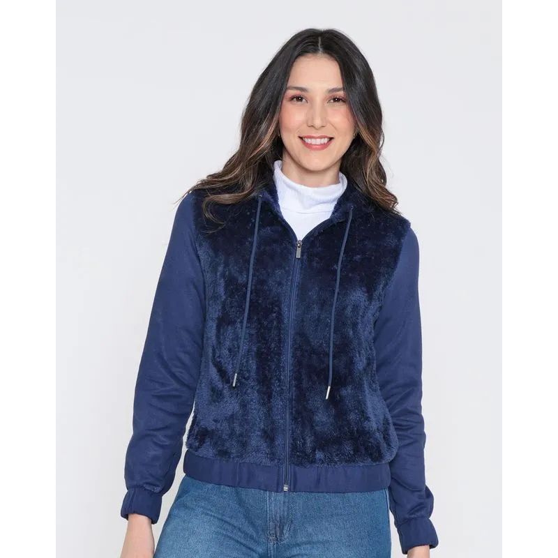 Casaco Feminino Capuz Pelinho Marinho P