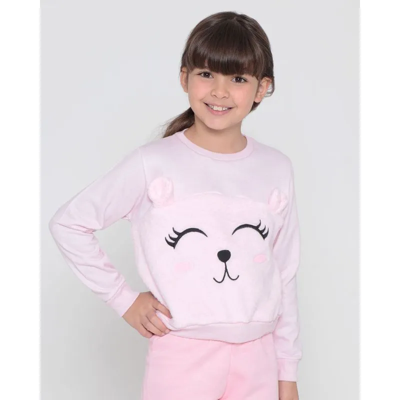 Blusão Moletom Infantil Estampa Flannel Ursinho Rosa Médio 4