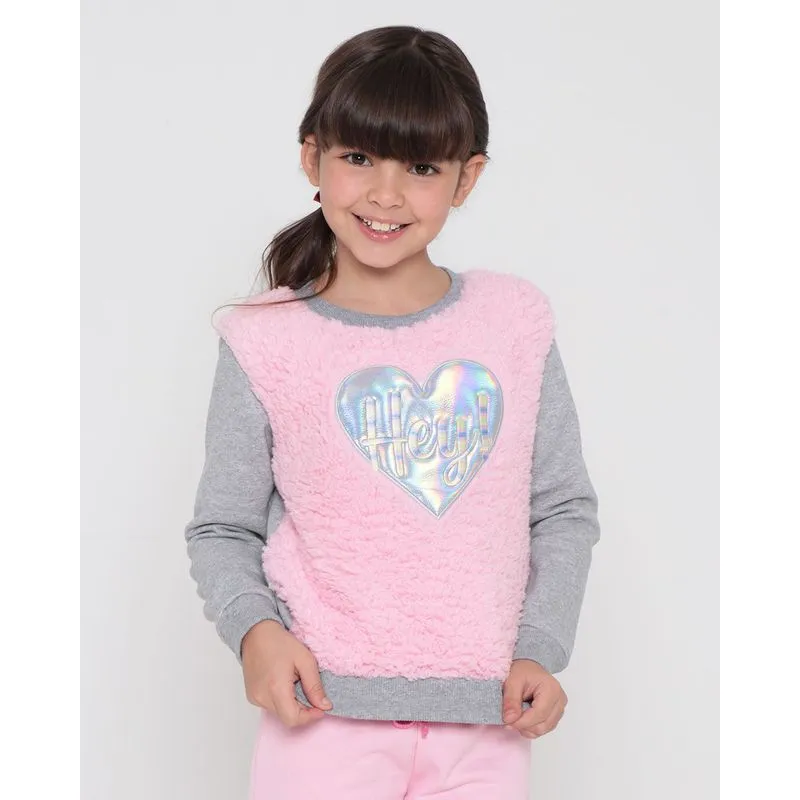 Blusão Moletom Infantil Estampa Sherpa Hey Cinza Claro 6