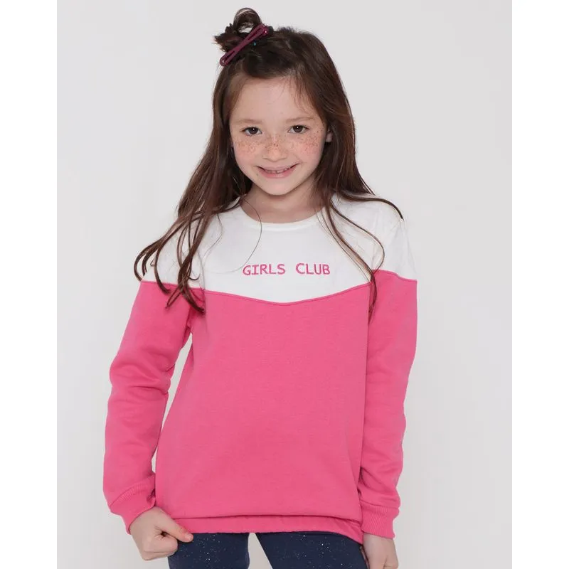 Blusão Moletom Infantil Estampa Bordada Girls Club Rosa 6