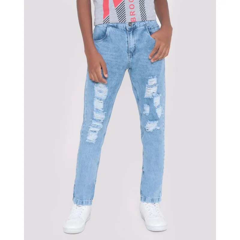 Calça Jeans Juvenil Destroyed Azul Claro 14