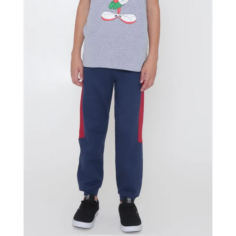 Calça Moletom Juvenil Jogger Recorte Lateral Marinho 10