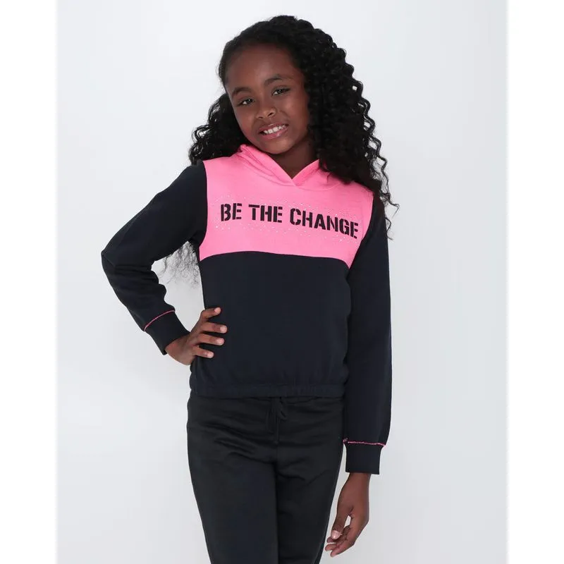 Blusão Moletom Infantil Capuz Estampa Be The Change Rosa 8