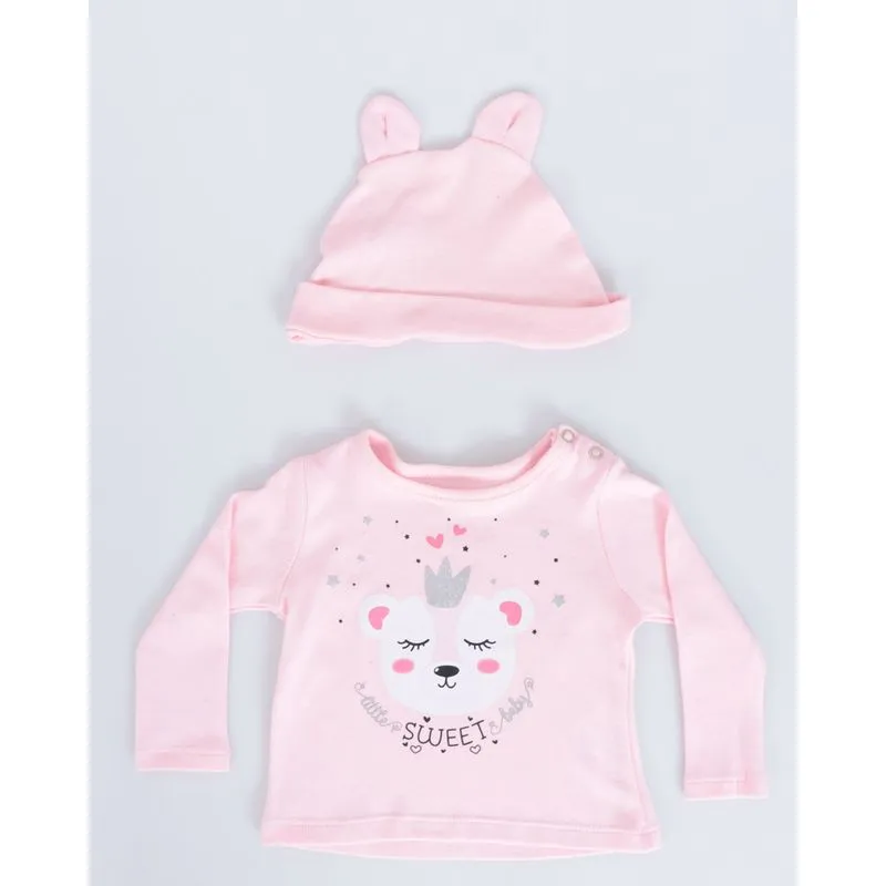 Blusa Bebê Sweet Com Touca Orelhinha Rosa Claro G