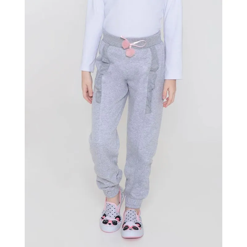 Calça Moletom Infantil Babado Cinza Claro 8