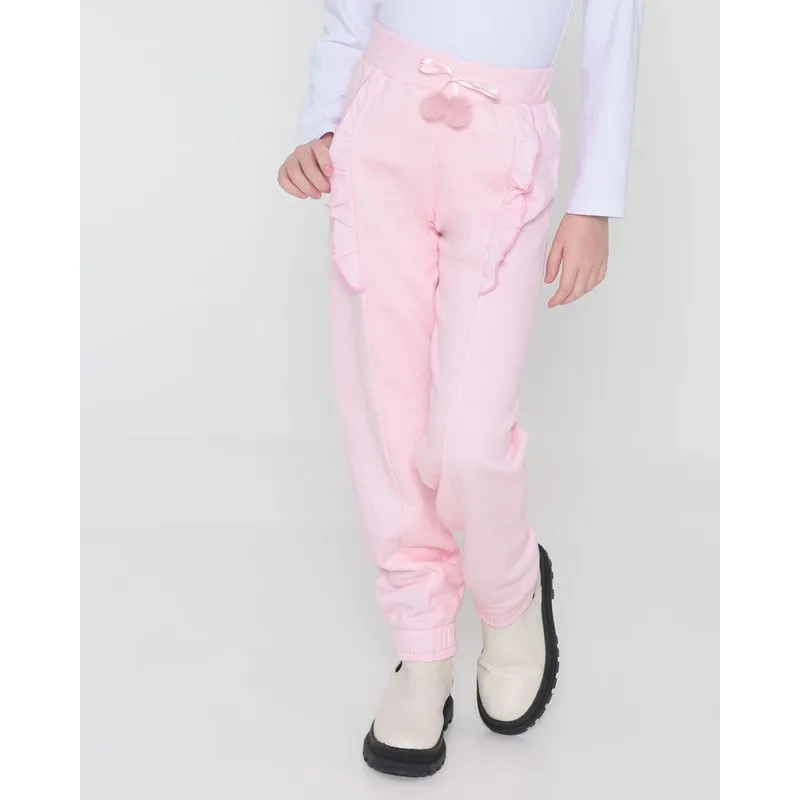 Calça Moletom Infantil Jogger Babado Rosa 8