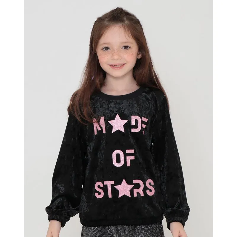 Blusa Infantil Made Of Stars Plush Preta 4