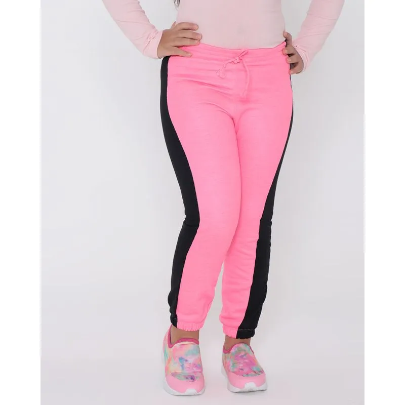 Calça Moletom Infantil Jogger Recorte Lateral Neon Rosa 4