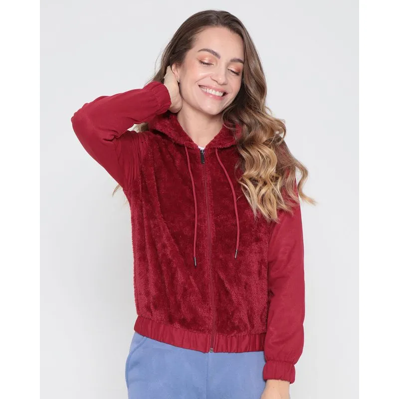 Casaco Pelinho Feminino Recorte Moletom Vermelho GG