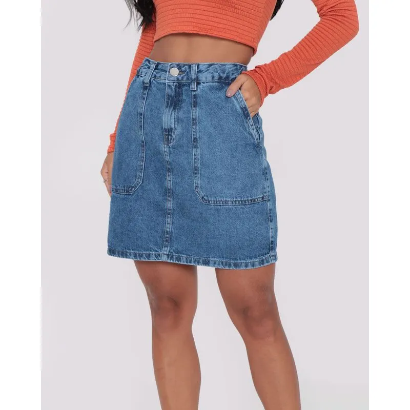 Saia Jeans Feminina Azul 42
