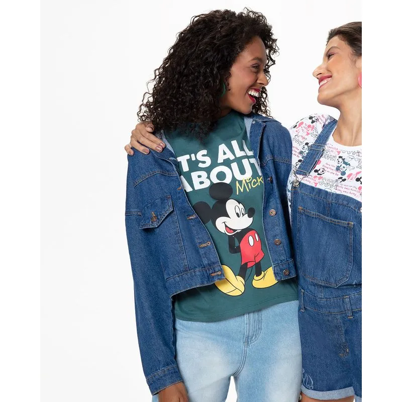 Jaqueta Feminina Jeans Com Bolsos Mickey Mouse Disney Azul M