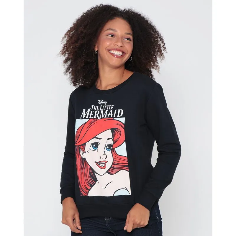 Blusão Moletom Feminino Ariel Disney Preto GG