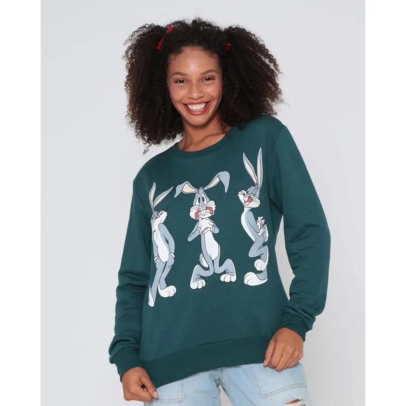 Blusão Moletom Feminino Pernalonga Looney Tunes Verde Escuro GG