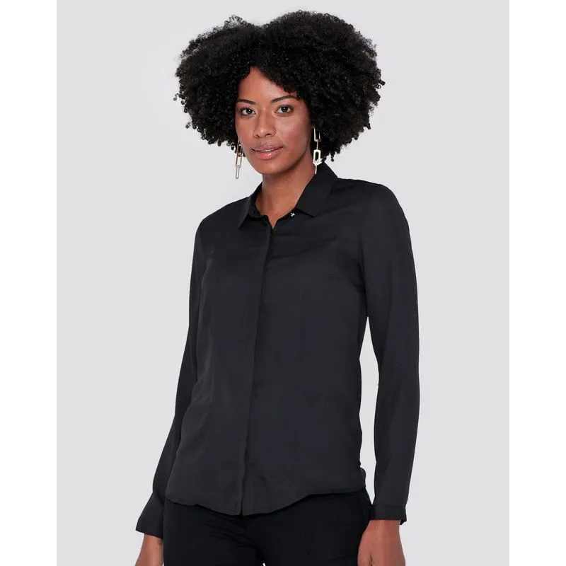Camisa Feminina Botão Strass Preta GG