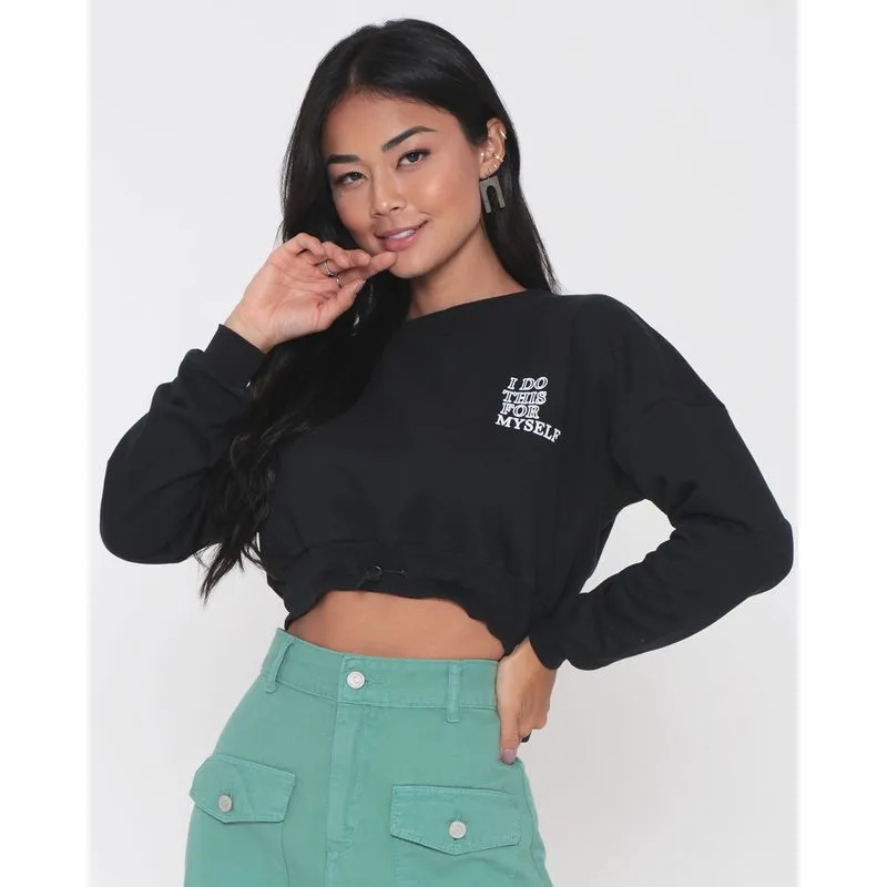 Blusa Cropped Moletom Elástico Preta G