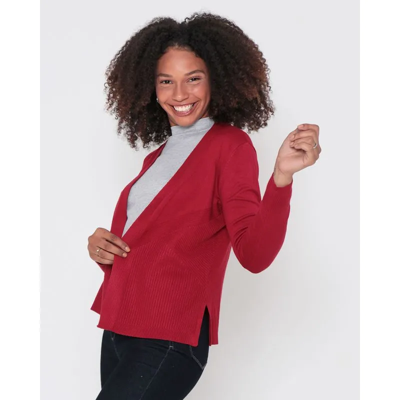 Cardigan Feminino Tricô Canelado Vermelho M