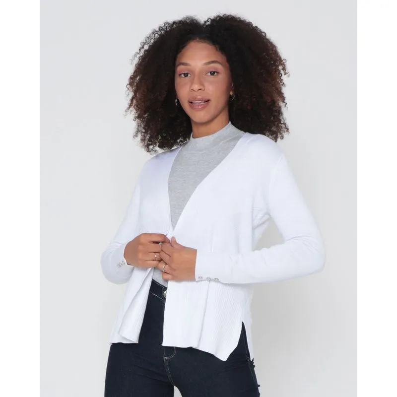Cardigan Feminino Tricô Canelado Branco P