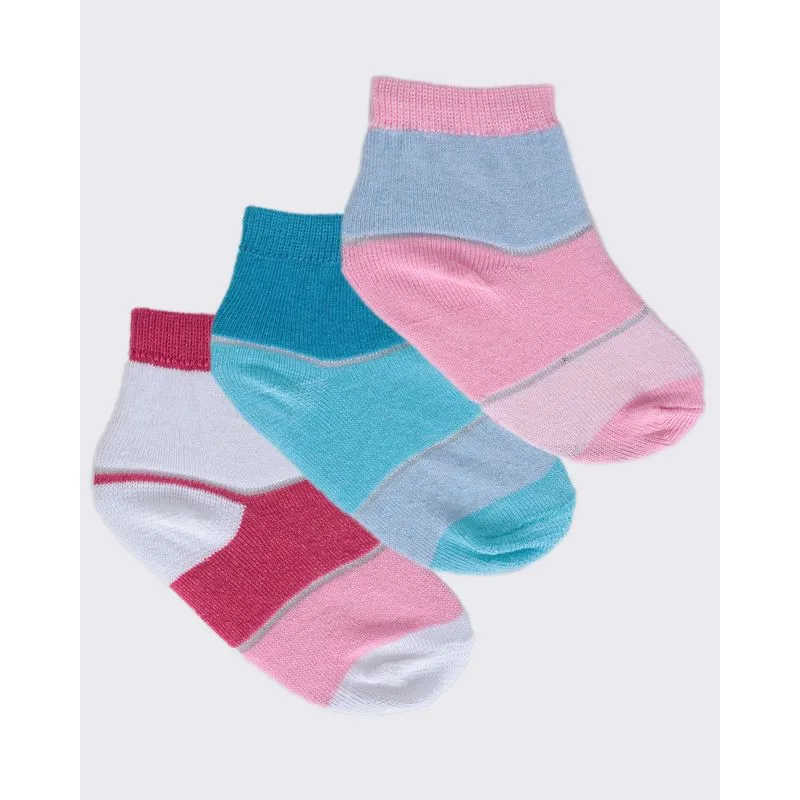Kit Meia Infantil 3 Pares Listras Azul Rosa 30 A 33
