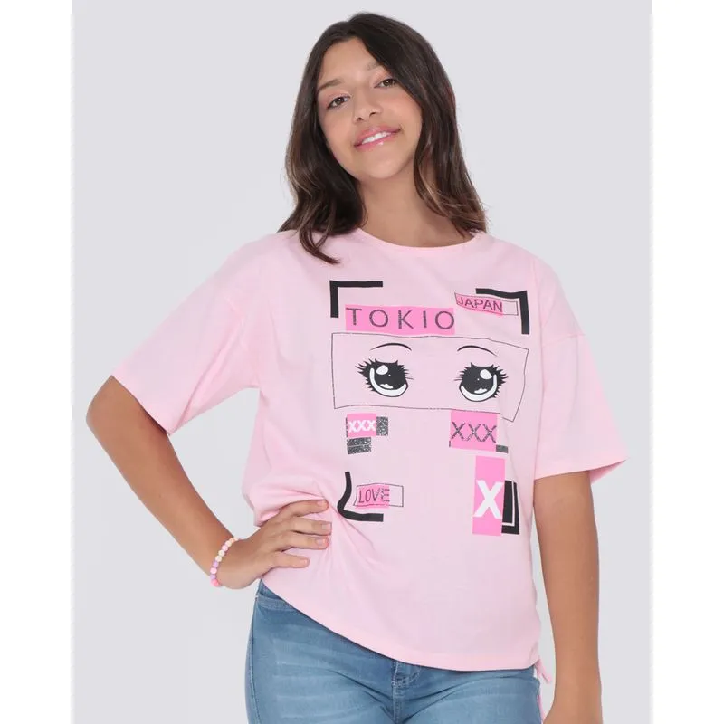 Blusa Juvenil Estampa Tokio Rosa 16