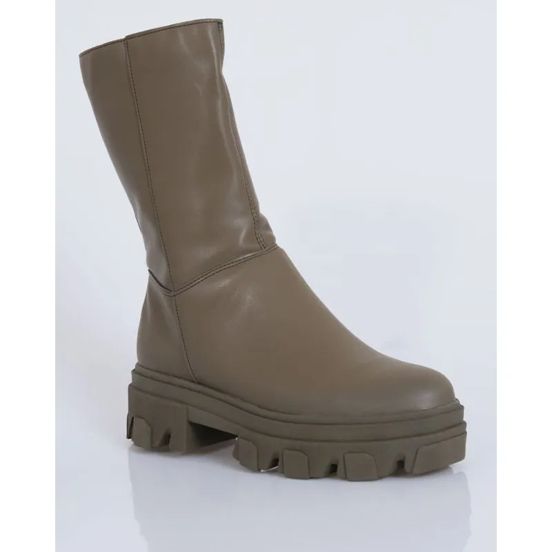 Bota Feminina Flatform Tratorada Cano Alto Verde Escuro 39