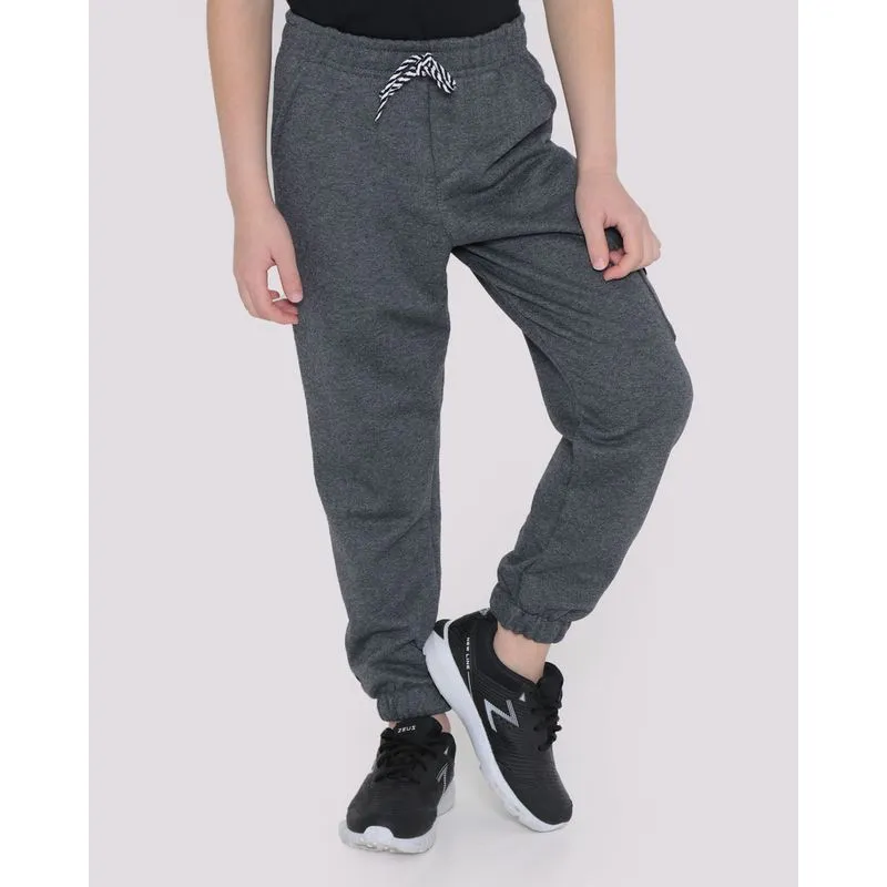 Calça Moletom Infantil Jogger Bolso Cargo Cinza Escuro 8