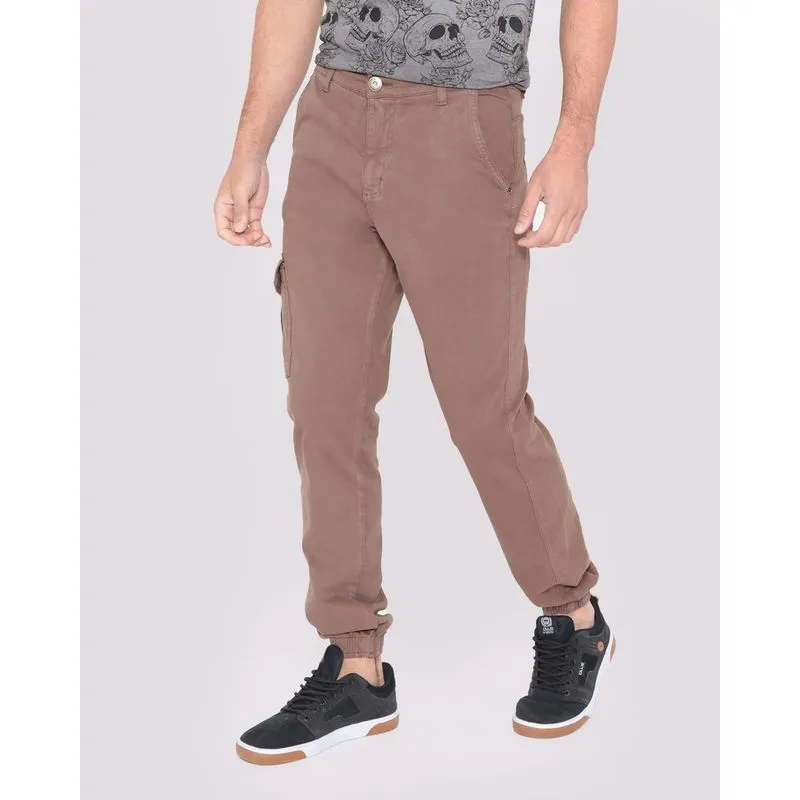 Calça Masculina Sarja Jogger Cargo Marrom 44