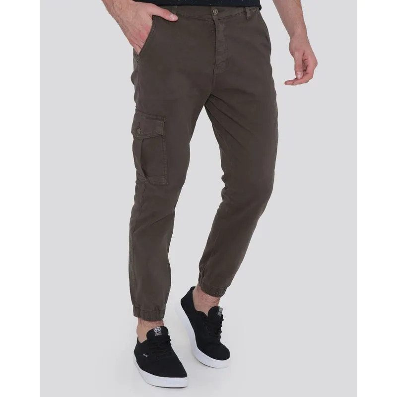 Calça Sarja Masculina Jogger Bolso Cargo Verde 42
