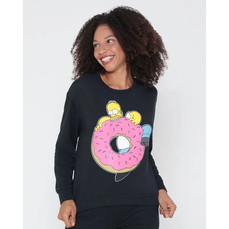 Blusão Feminino Moletinho Simpsons Preto GG