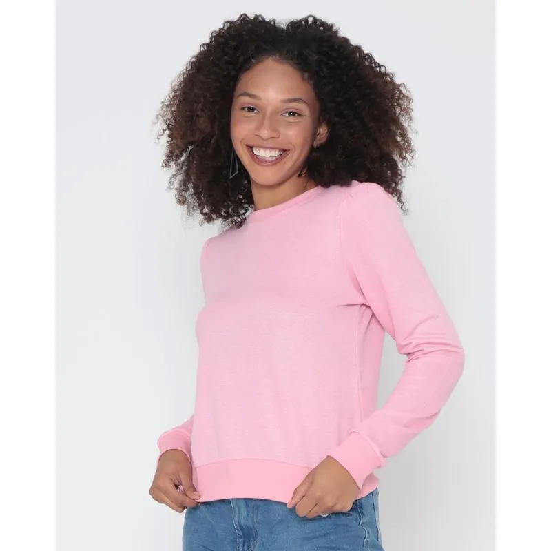 Blusão Feminino Moletinho Manga Bufante Rosa GG