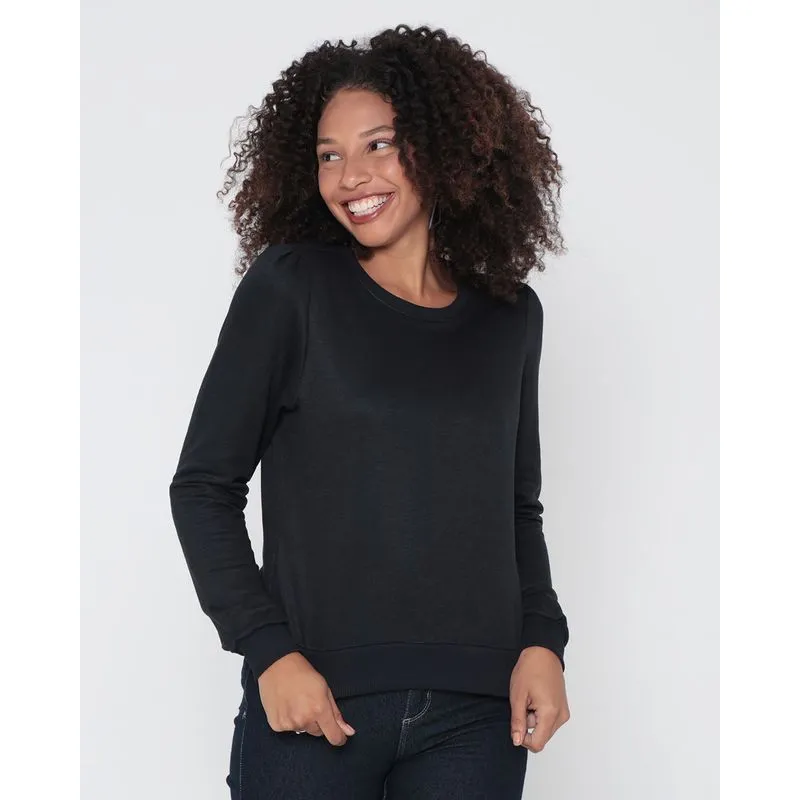 Blusão Feminino Moletinho Manga Bufante Preto G