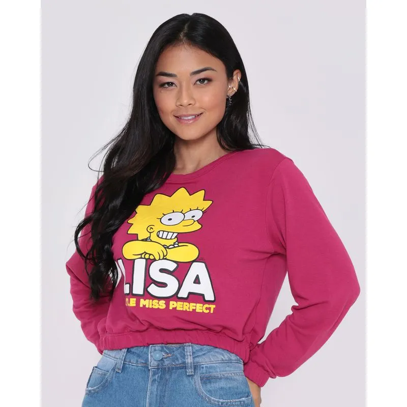 Blusa Feminina Moletinho Cropped Simpsons Liza Rosa GG