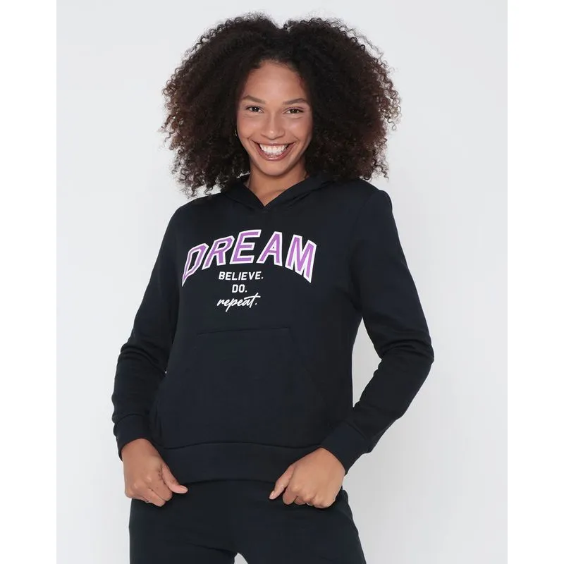 Blusão Feminino Moletom Bolso Canguru Dream Preto G