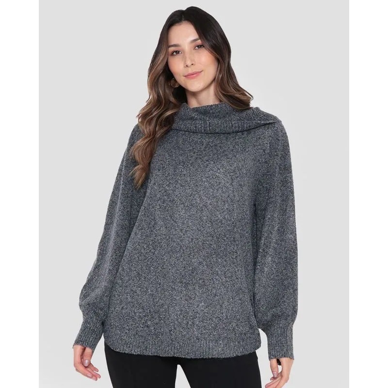 Suéter Feminino Tricô Gola Rolê Cinza Escuro M